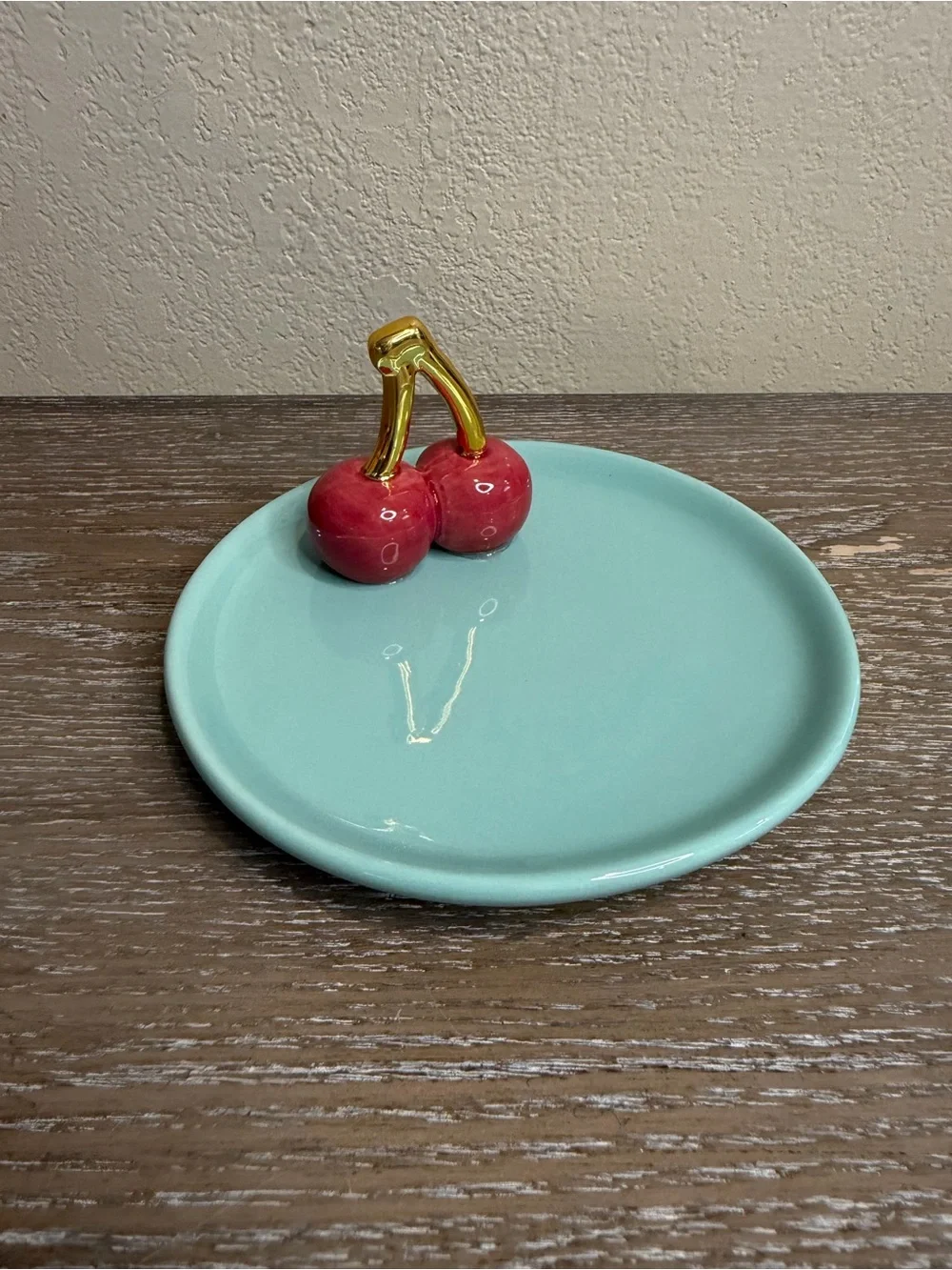 Target Bullseye's Playground Mint Green Ceramic Trinket Dish w/ 3D Cherry Accent